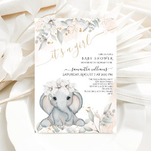Elephant Floral Greenery eucalyptus Baby Shower  Invitation