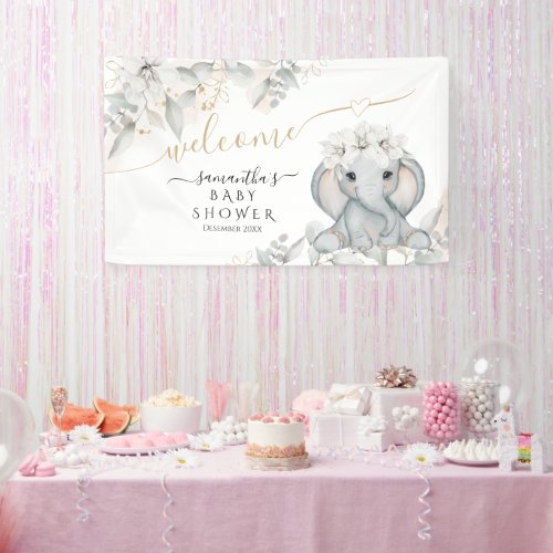 Elephant Floral Greenery eucalyptus Welcome Banner