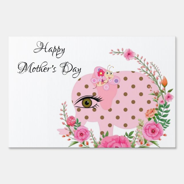 Elephant Floral  Happy Mother's Day Yard Sign (Front)