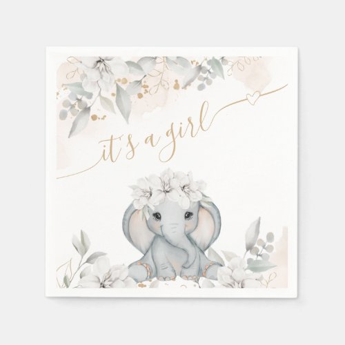 Elephant Floral its a Girl Baby Shower Napkins