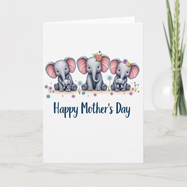 Elephant Floral Mothers Day Card (Front)