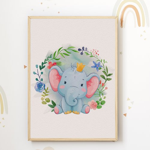 Elephant Floral Nursery Poster Print Kids Room