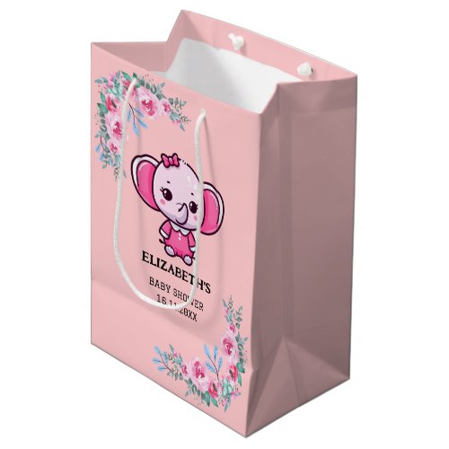 Elephant Floral Pink Baby Shower Gift Bag