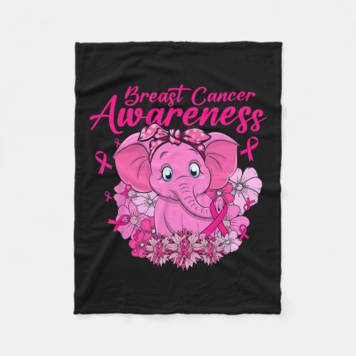 Elephant Floral Pink Ribbon Flower Breast Cancer A Fleece Blanket