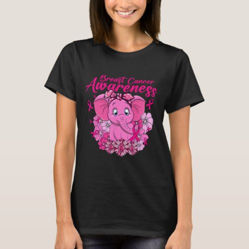 Elephant Floral Pink Ribbon Flower Breast Cancer A T_Shirt