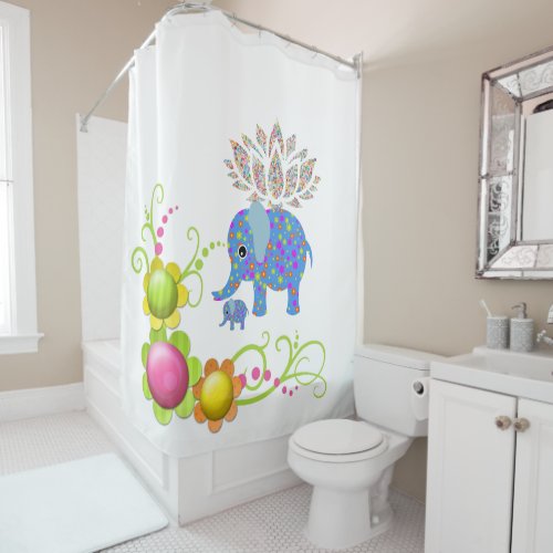 Elephant Floral Shower Curtain