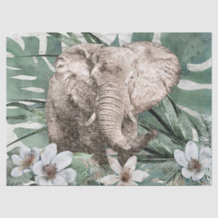 Elephant Floral Tropical Palm Watercolor Tissue Paper