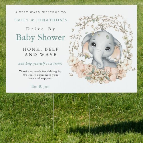 Elephant Florals Welcome to Drive By Baby Shower Sign