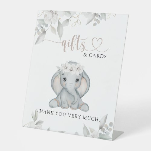 Elephant  Flower Baby Shower Decor Gift  Card Pedestal Sign