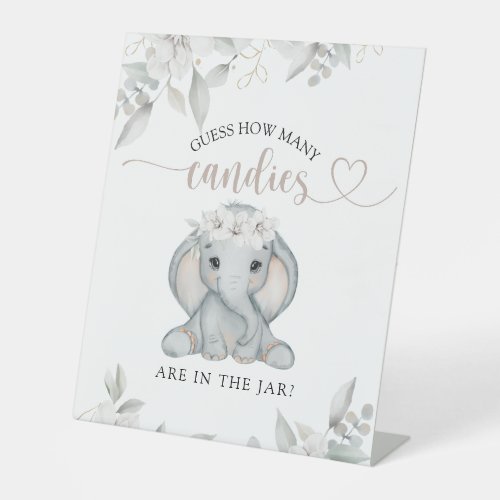 Elephant  Flower Baby Shower Guess how Game  Pedestal Sign