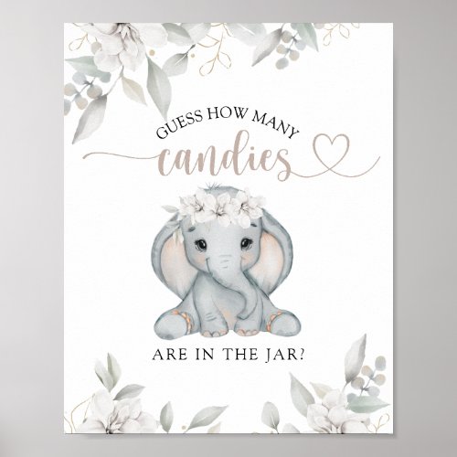 Elephant  Flower Baby Shower Guess how Game Poster