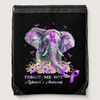 Elephant Flower Forget Me Not Alzheimers Awareness Drawstring Bag