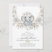 Elephant Flower Greenery eucalyptus Baby Shower  Invitation (Front)