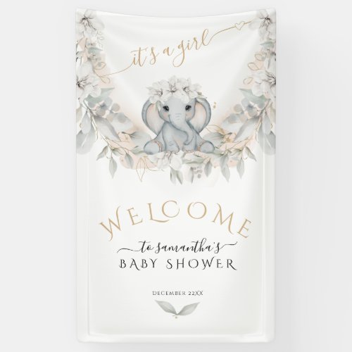 Elephant Flower Its a Girl Baby Shower Welcome  Banner