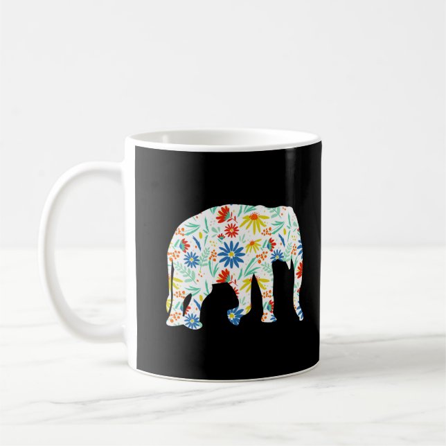 Elephant Flower Silhouette Cute Safari Coffee Mug (Left)