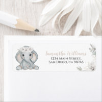 Elephant & Flower Watercolor Baby Shower address Label