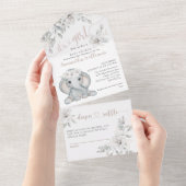 Elephant & Flower Watercolor Baby Shower  All In One Invitation (Tearaway)