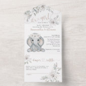 Elephant & Flower Watercolor Baby Shower  All In One Invitation (Inside)
