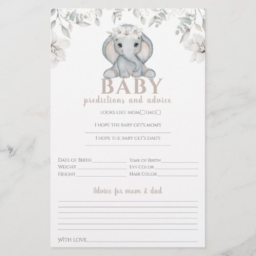 Elephant  Flower Watercolor Baby Shower Game
