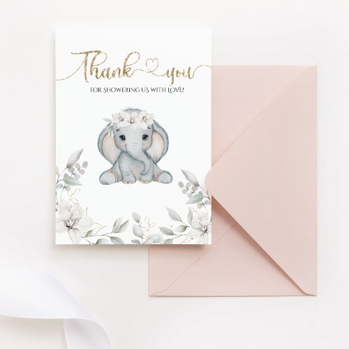 Elephant  Flower Watercolor Baby Shower Thank You