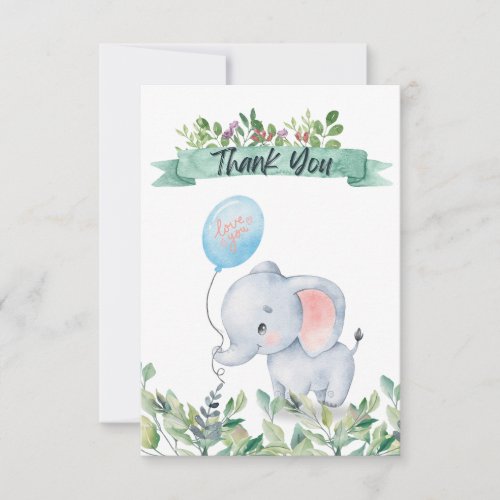 Elephant  Flower Watercolor Baby Shower Thank You