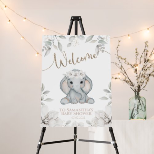 Elephant  Flower Watercolor Baby Shower Welcome Foam Board
