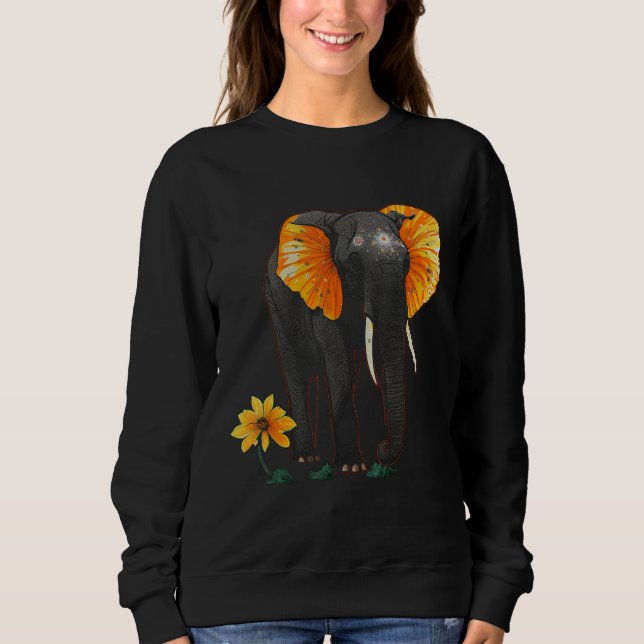 Elephant Flowers Artwork - African Art Elephant Sweatshirt (Front)