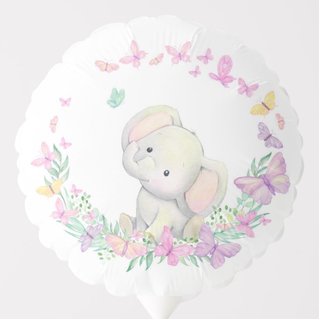 Elephant Flowers Birthday Shower Balloon (Front)