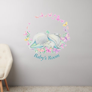 Elephant flowers Butterflies Baby's Room Wall Decal
