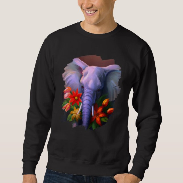 Elephant Flowers Cute Painting Flower Elephant 3 Sweatshirt (Front)