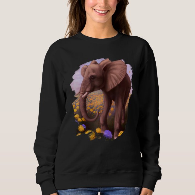 Elephant Flowers Cute Painting Flower Elephant 5 Sweatshirt (Front)