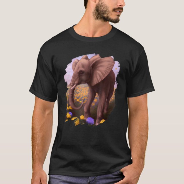 Elephant Flowers Cute Painting Flower Elephant 5 T-Shirt (Front)