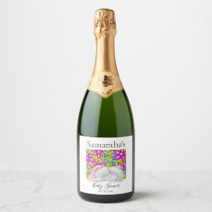 Elephant Flowers Girl Baby Shower  Wine Label