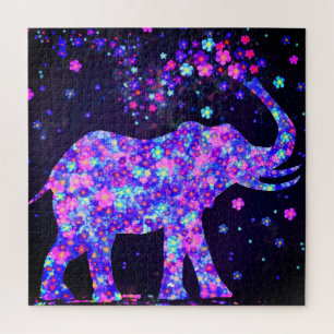 Elephant Flowers Jigsaw Puzzlel Colorful Spring Puzzle