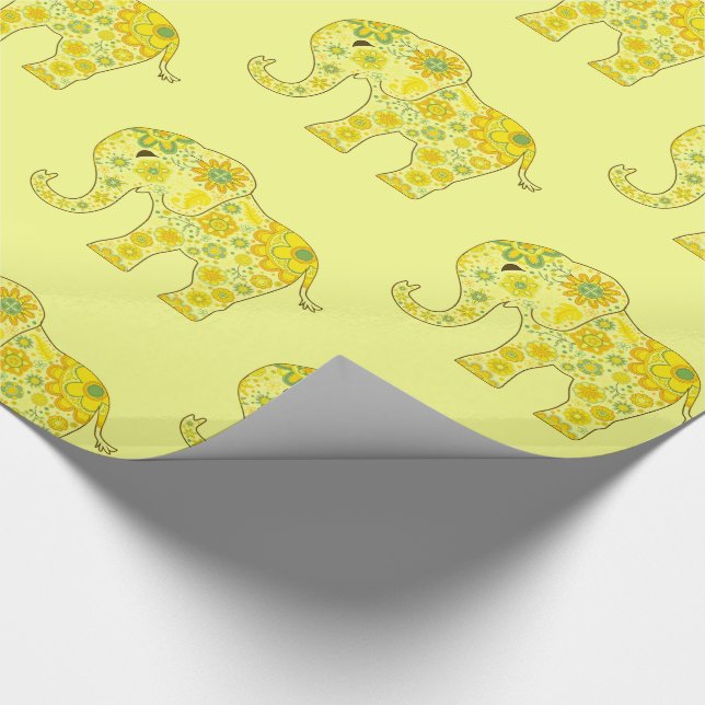 Elephant Flowers Yellow Wrapping Paper (Corner)