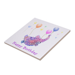 Elephant Flying Balloons Baby Birthda Ceramic Tile