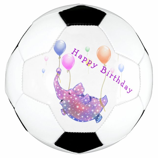 Elephant Flying Balloons Birthday Soccer Ball Gift (Front)