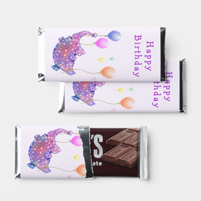 Elephant Flying Balloons Kids Birthday Gift Hershey Bar Favors (Front)
