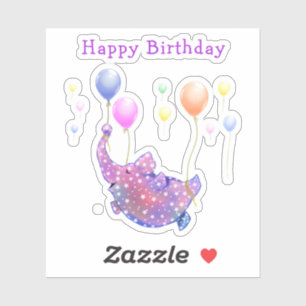 Elephant Flying Colorful Balloons Baby Birthday Sticker