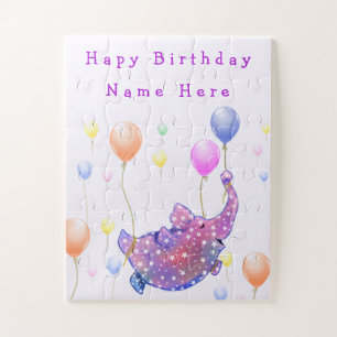 Elephant Flying Colorful Balloons Birthday Puzzle