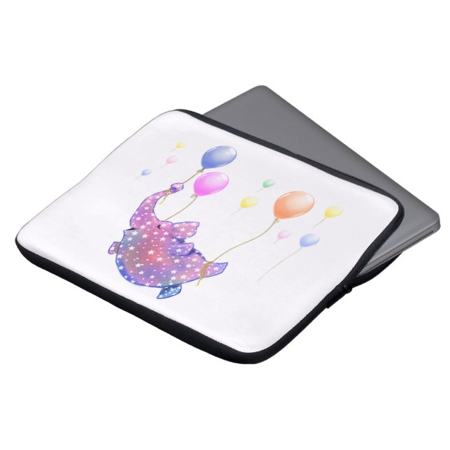 Elephant Flying Laptop Sleeve Colorful Balloons (Front Top)