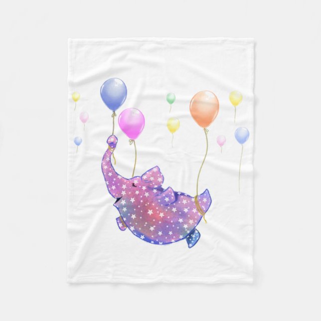 Elephant Flying with Balloons Baby Fleece Blanket (Front)