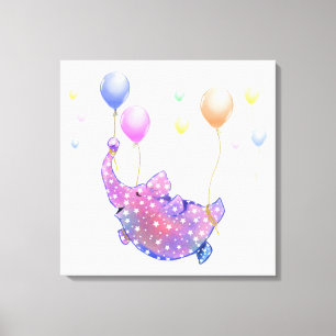 Elephant Flying with Balloons Funny Canvas Print