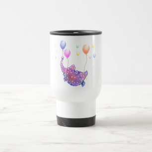 Elephant Flying with Balloons Funny Travel Mug