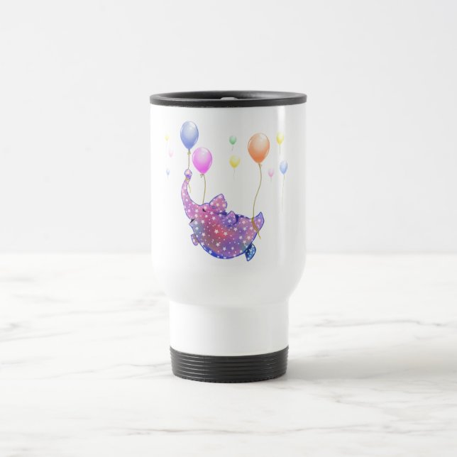 Elephant Flying with Balloons Funny Travel Mug (Center)