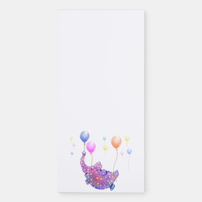 Elephant Flying with Balloons Magnetic Notepad (Front)