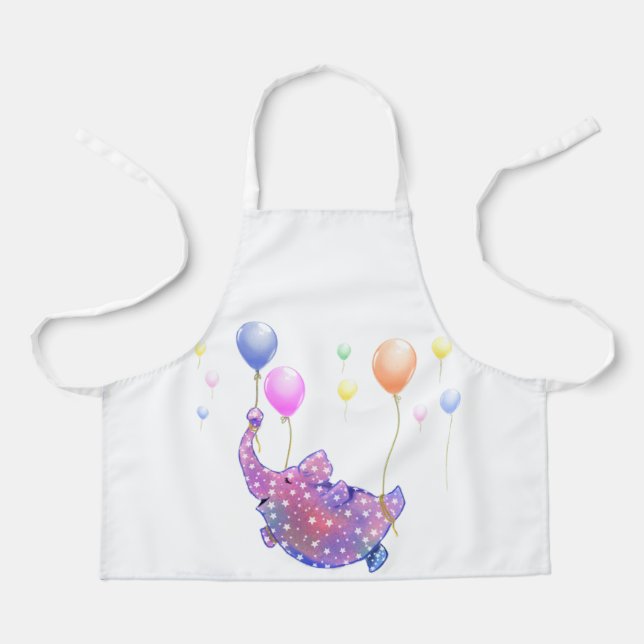 Elephant Flying with Colorful Balloons Funny Apron (Front)