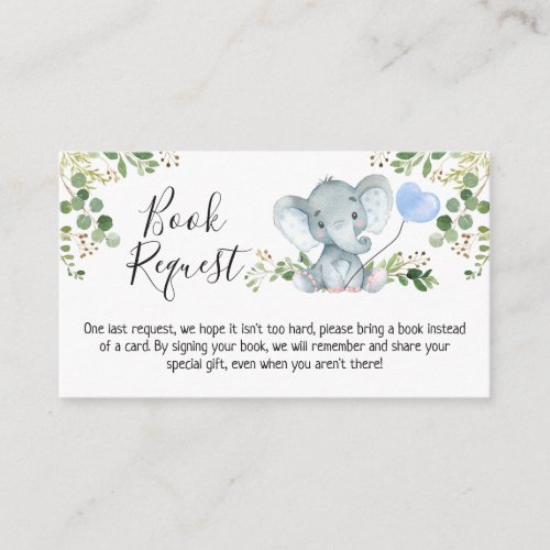 Elephant Foliage Baby Shower Book Request Enclosure Card