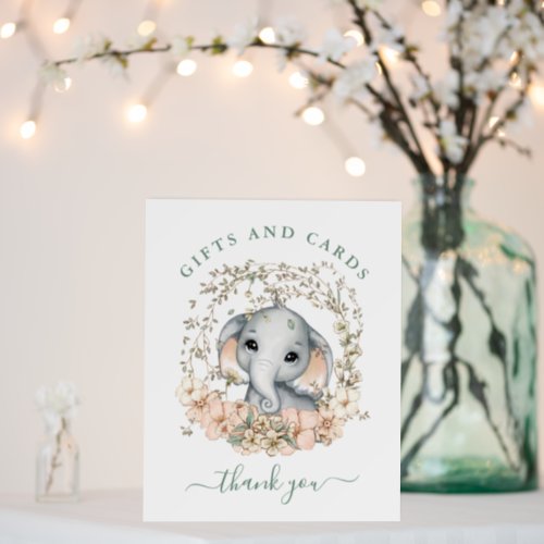 Elephant Foliage Gifts Cards Sign Baby Shower Sage