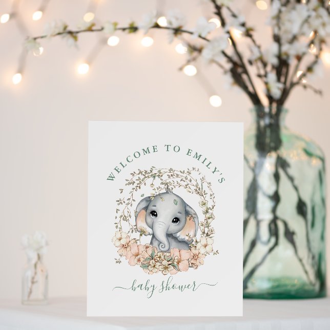 Elephant Foliage Welcome to Baby Shower Sage Foam Board (In Situ (Wedding))